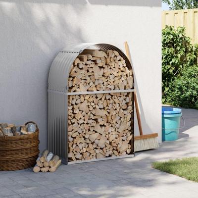 VidaXL Haardhoutopslag 80x45x120 cm gegalvaniseerd staal lichtgrijs