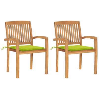 Tuinstoelen 2 st met heldergroene kussens massief teakhout