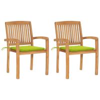 Tuinstoelen 2 st met heldergroene kussens massief teakhout - thumbnail