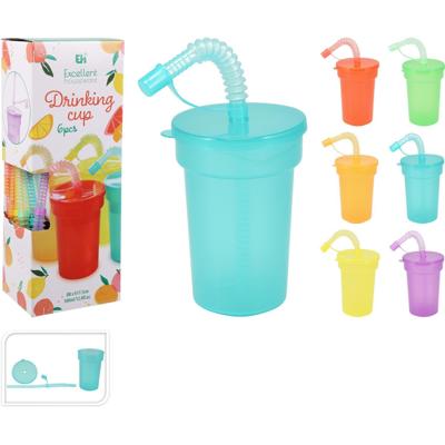 Gekleurde Drinkbekers met Rietje, 6st.