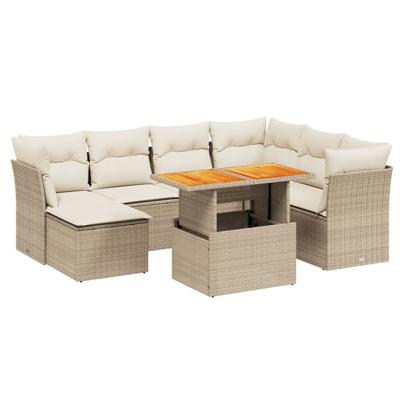 8-delige Loungeset met kussens poly rattan beige