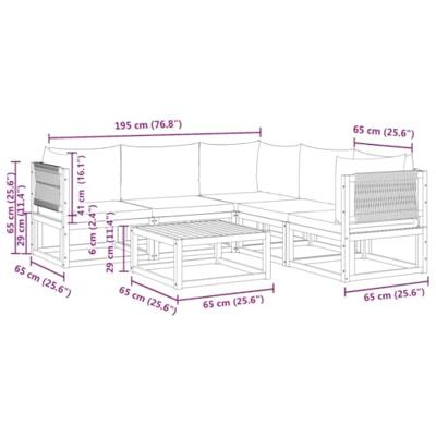 6-delige Loungeset met kussens massief acaciahout