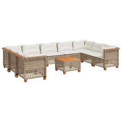 10-delige Loungeset met kussens poly rattan beige