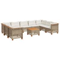 10-delige Loungeset met kussens poly rattan beige - thumbnail