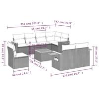 9-delige Loungeset met kussens poly rattan grijs - thumbnail
