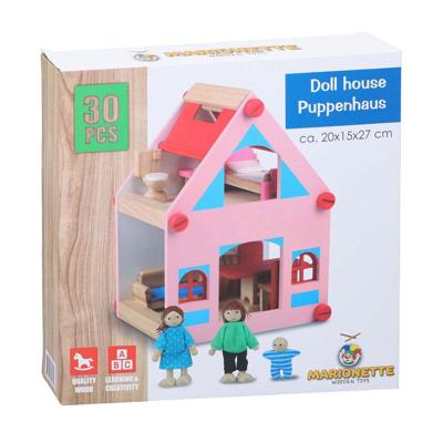 Houten Poppenhuis met Accessoires, 30dlg. Houten Poppenhuis met Accessoires, 30dlg.