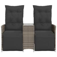 Tuinbank 2-zits verstelbaar met tafel poly rattan grijs - thumbnail