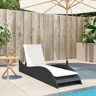 Ligbed met kussen 60x205x73 cm poly rattan zwart