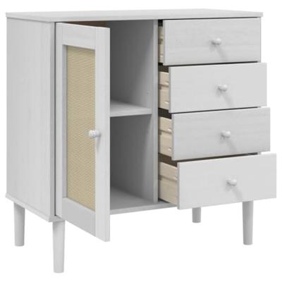 Dressoir SENJA 80x40x80 cm rattan look massief grenenhout wit