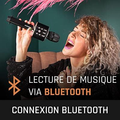 Lenco bmc-090bk bluetooth karaoke microfoon met speaker en verlichting zwart - thumbnail
