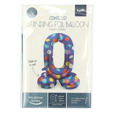 Folat BV Staande folieballon colorful dots cijfer 0 - 72cm