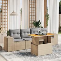 5-delige Loungeset met kussens poly rattan beige - thumbnail