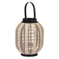 Kaarshouder Lantaarn Met handvat Beige Hout Stof 27 x 32 x 27 cm (2 Stuks) - thumbnail