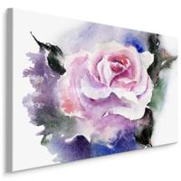 Schilderij - Geschilderde Roze Roos, Print op Premium Canvas - thumbnail