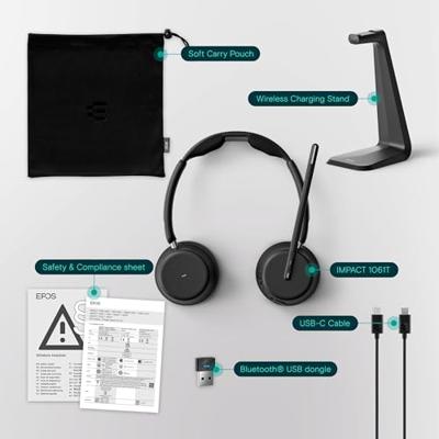 EPOS Impact 1061T On Ear headset Bluetooth Stereo Zwart Headset, Incl. oplaad- en dockingstation Computer