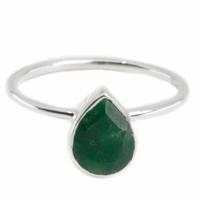 Edelsteen Ring Smaragd (gekleurd) - 925 Zilver - Peervorm (Maat 17) - thumbnail