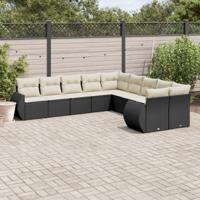 10-delige Loungeset met kussens poly rattan zwart - thumbnail