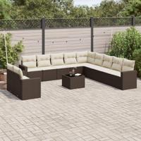 12-delige Loungeset met kussens poly rattan bruin - thumbnail