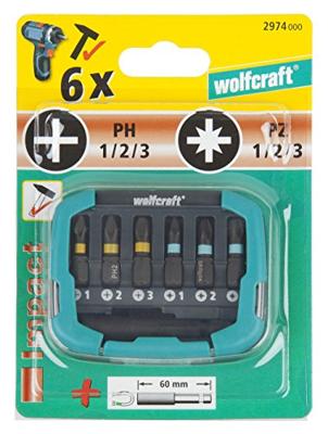 Wolfcraft Impact-bit-box | Kruiskop | PH/PZ 1-3 | 7-delig | 1 set - 2974000 Wolfcraft Impact-bit-box | Kruiskop | PH/PZ 1-3 | 7-delig | 1 set - 2974000