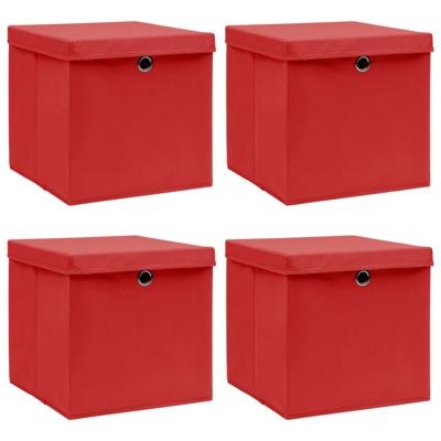 Opbergboxen met deksel 4 st 32x32x32 cm stof rood Opbergboxen met deksel 4 st 32x32x32 cm stof rood