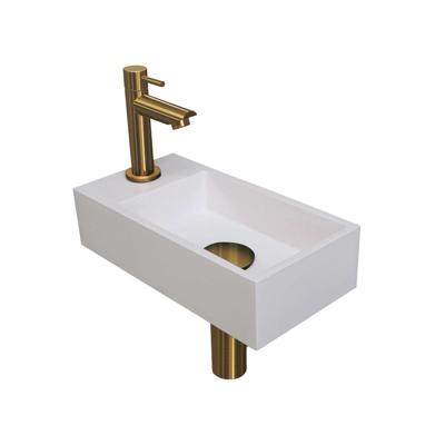 INK - Fonteinpack Polystone Links incl. Fonteinkraan - Design Sifon - Design Plug en Montageset - 360x180x90 Mm - Glans Wit/mat Goud