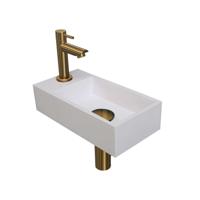 INK - Fonteinpack Polystone Links incl. Fonteinkraan - Design Sifon - Design Plug en Montageset - 360x180x90 Mm - Glans Wit/mat Goud - thumbnail