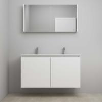On-Line Badkamermeubelset - 120 cm - Bouwpakket - Greeploos 2 Deuren - Porseleinen Wastafel - 2 Kraangaten - Spiegelkast - Hoogglans Wit - thumbnail