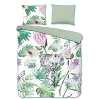 Descanso Dekbedovertrek "kraanvogel met bloemen" - Petrol - (240x200/220 cm) - Biologisch Katoen satijn - thumbnail