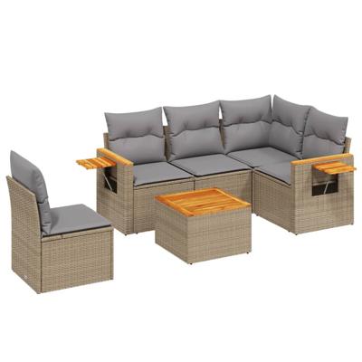 6-delige Loungeset met kussens poly rattan beige - thumbnail