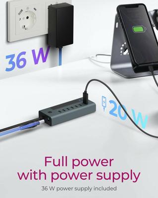 ICY BOX 7-port usb-c 3.2 gen 2 usb-hub (blauwgrijs)