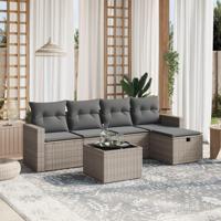 6-delige Loungeset met kussens poly rattan grijs - thumbnail