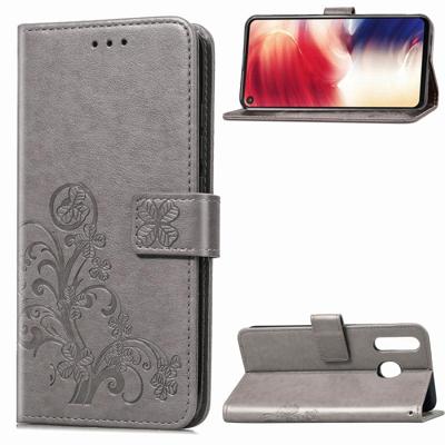 Lucky klaver geperst bloemen patroon lederen case voor Galaxy A8s met houder & card slots & portemonnee & hand strap (grijs) Lucky klaver geperst bloemen patroon lederen case voor Galaxy A8s met houder & card slots & portemonnee & hand strap (grijs)