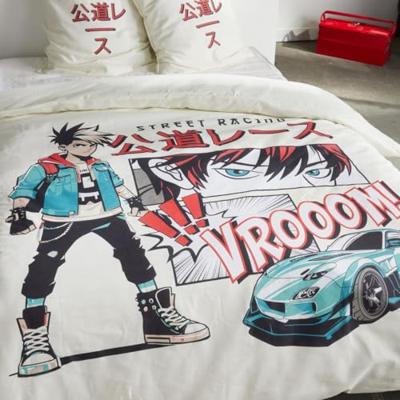 Completo letto - TODAY - JAVA - 2 persone - 240x220 cm - Cotone - Stampa Street racing - Bianco