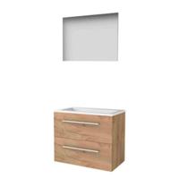 Basic-Line Basic 46 Badkamermeubelset - 80 x 46 cm - Met Grepen - 2 Lades - Acryl Wastafel - 1 Kraangat - Spiegel - Whisky Oak - thumbnail