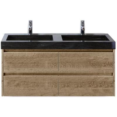Dante Badmeubelset 120 cm - Natuur Eiken - Wastafel Hardsteen Wit Lucca Dubbel