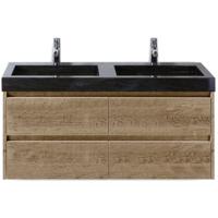 Dante Badmeubelset 120 cm - Natuur Eiken - Wastafel Hardsteen Wit Lucca Dubbel - thumbnail