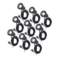 Set van 9 Sydney LED prikspots - Dimbaar - Kantelbaar - GU10 - 4000K neutraal wit - 4 Watt 345 Lumen - IP64 Waterdicht - 1,5 meter netsnoer incl. eurostekker - Zwart - thumbnail