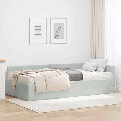 Hoekbedframe met Matras Anders 2 pcs Lichtgrijs Fluweel