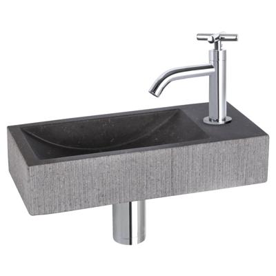 Differnz Ribble fonteinset - 38x18x8cm - Rechthoek - 1 kraangat - chroom kraan - kruisgreep - natuursteen zwart 38.402.22 Differnz Ribble fonteinset - 38x18x8cm - Rechthoek - 1 kraangat - chroom kraan - kruisgreep - natuursteen zwart 38.402.22