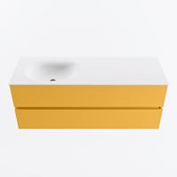 MONDIAZ VICA 130cm badmeubel onderkast Ocher 2 lades. Wastafel MOON links zonder kraangat, kleur Talc. - thumbnail