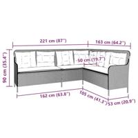 Tuinbank met kussens L-vormig poly rattan zwart - thumbnail