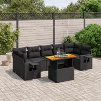 8-delige Loungeset met kussens poly rattan zwart - thumbnail
