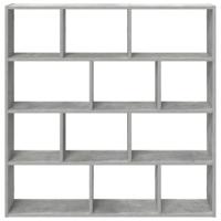 Wandschap kubus 12 vakken bewerkt hout betongrijs - thumbnail