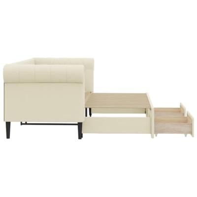 Slaapbank met onderschuifbed en lades 90x200 cm kunstleer crème