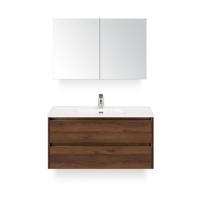 Dante Badmeubelset 100 cm - Walnoot - Keramische Wastafel Wit Cover - met Spiegelkast - thumbnail