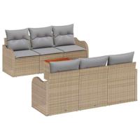 Tuinbankenset met kussen 7 pcs Beige poly rattan - thumbnail