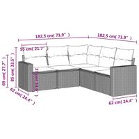 5-delige Loungeset met kussens poly rattan lichtgrijs - thumbnail