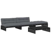 4-delige Loungeset met kussens massief hout zwart - thumbnail