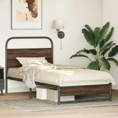 Bedframe zonder matras bewerkt hout bruin eikenkleur 107x203 cm - thumbnail