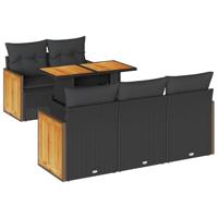 6-delige Loungeset met kussens poly rattan acacia zwart - thumbnail